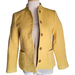 TALBOTS Women’s Yellow Wool Blend  Button Up Band Collar Patch Pockets Jacket 6P